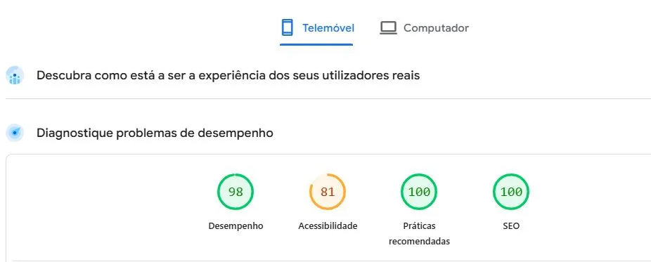 Performance De Website Após Otimização Em Mobile